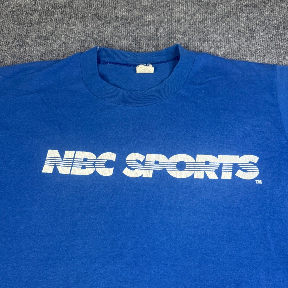 Vintage 80's NBC‎ Sports T-Shirt Blue Single Stitch Made USA Mens Large